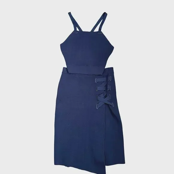 NWT Jonathan Simkhai Straight Laced Skirt Crop Tank Top Outfit Stretch Knit Navy - Picture 2 of 12